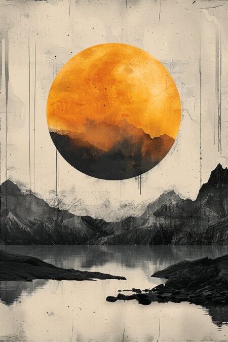 Affiche Soleil Doré et Montagne