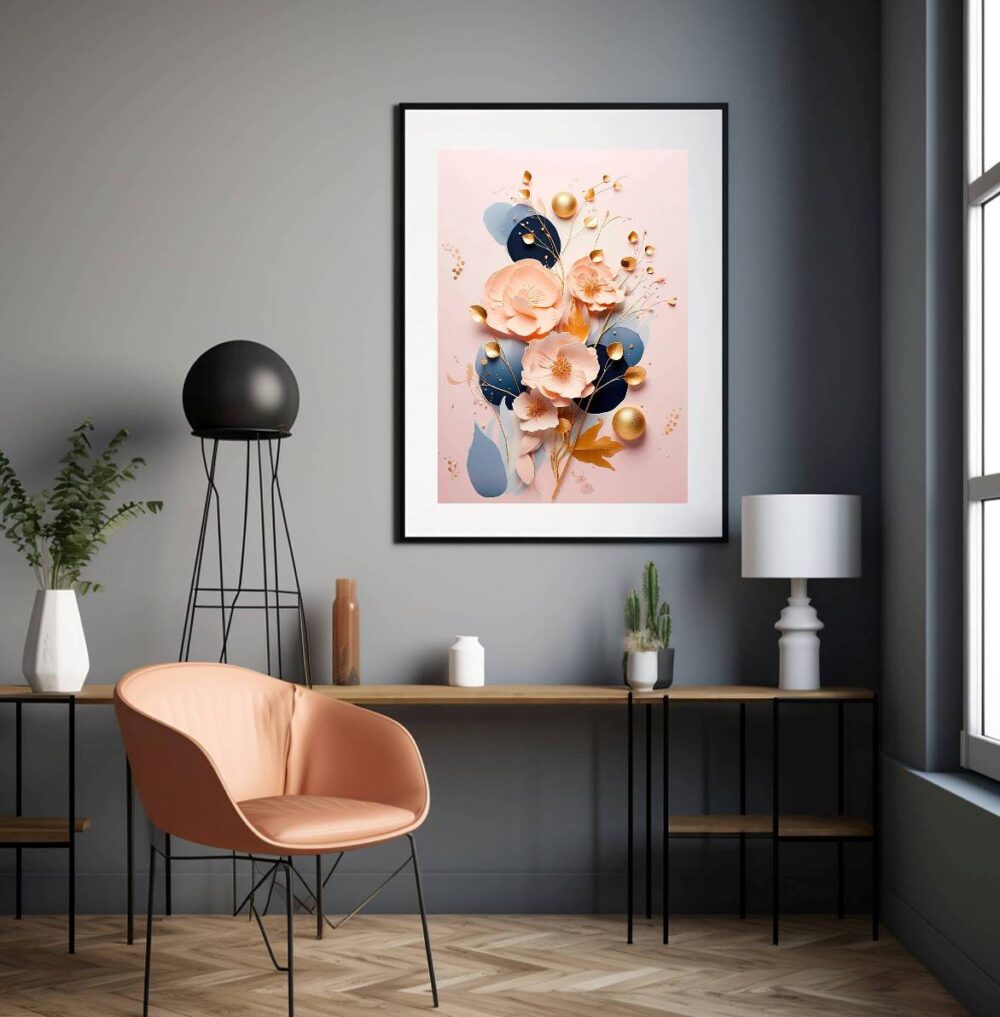 Affiche collage Fleurs – fond rose – Image 2