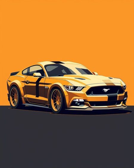 Affiche Ford Mustang Jaune- Flat Design