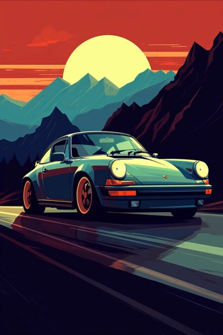 Affiche d’une Porsche 911 sous la lune
