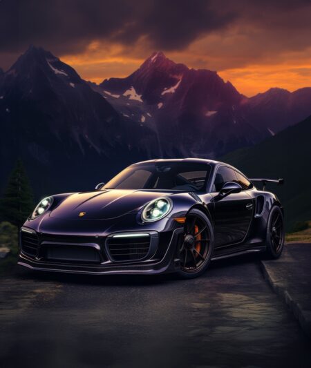 Affiche Porsche 911 turbo – nuit en montagne