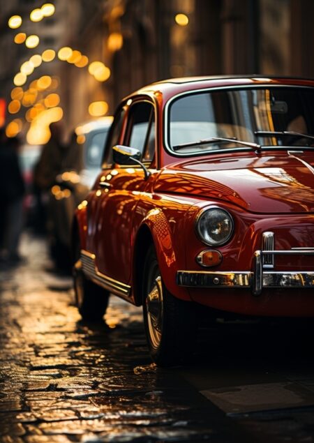 Affiche Fiat 500 rouge dans la rue