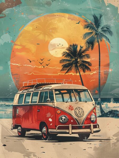 Affiche Combi Vintage Plage