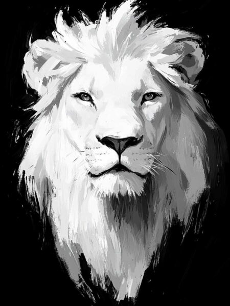 Tableau portrait lion blanc style peinture, noir et blanc