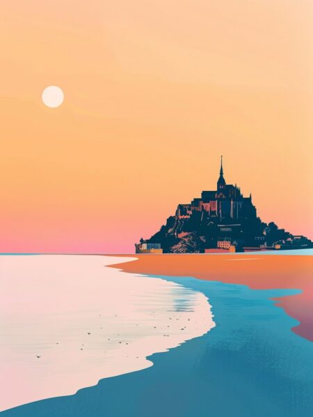 Affiche du mont saint michel au soleil couchant