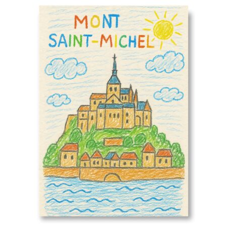 Affiche Mont Saint-Michel enfantin : dessin coloré de l'abbaye sur son île.