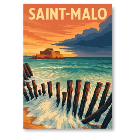Affiche Saint-Malo – Brise-lames au coucher du soleil