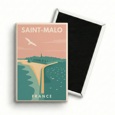 Magnet Saint-Malo – Vue Aérienne Pastel & Ciel Rose