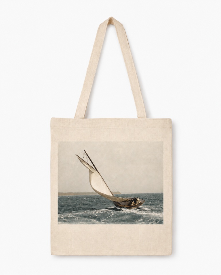 Tote bag voilier vintage avec photo d’un bateau à voiles naviguant en mer